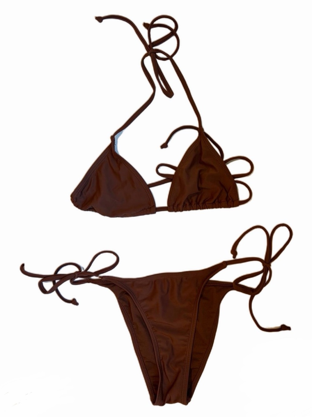 Classic Brown Tie-Side Triangle Bikini Set